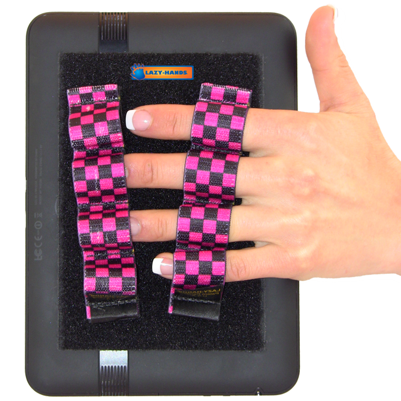 4 Loop Tablet or Reader Grips (x2) - Black and Pink Checkers