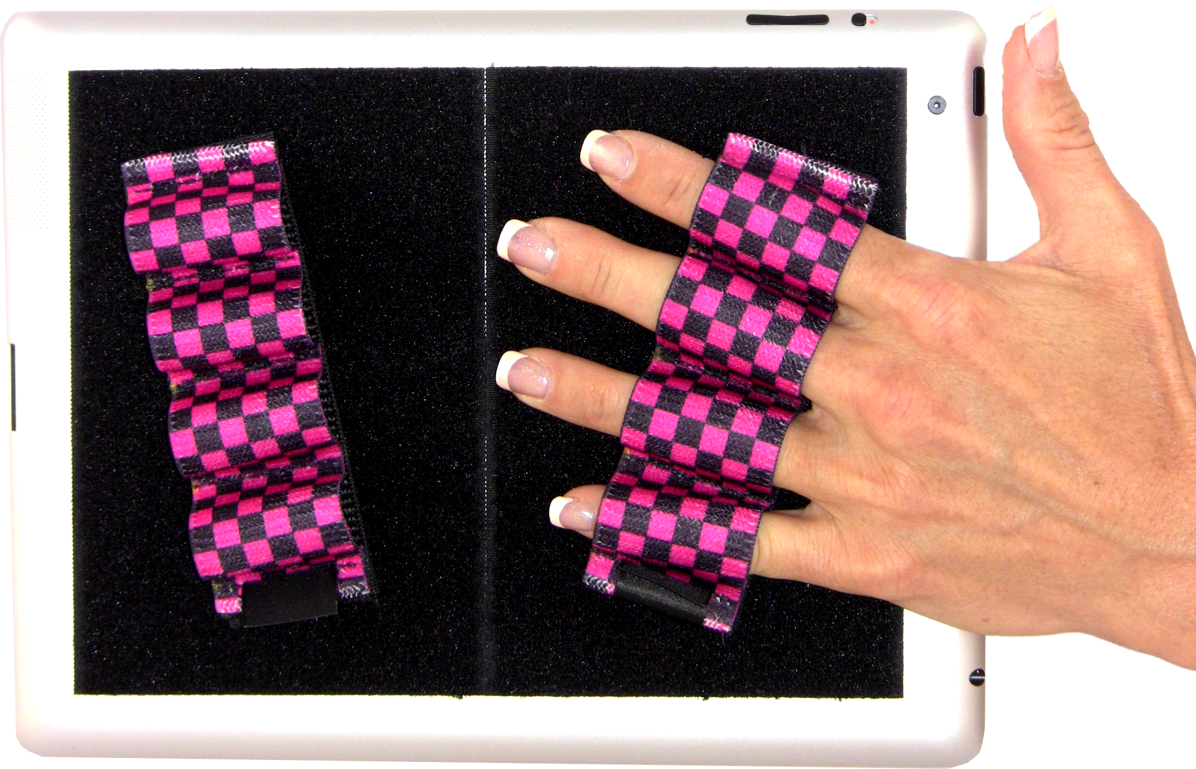 Heavy Duty 4-Loop Grips for iPad or Large Tablet (x2) - Black & Pink Checkers