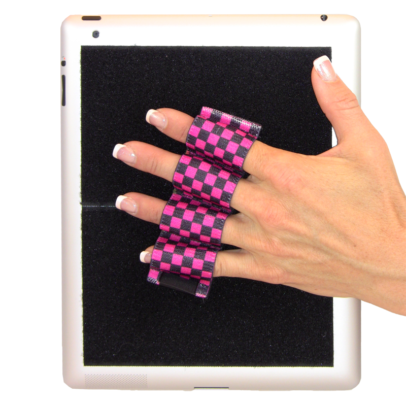 Heavy Duty 4-Loop Grip for iPad or Large Tablet - Pink and Black Checkers