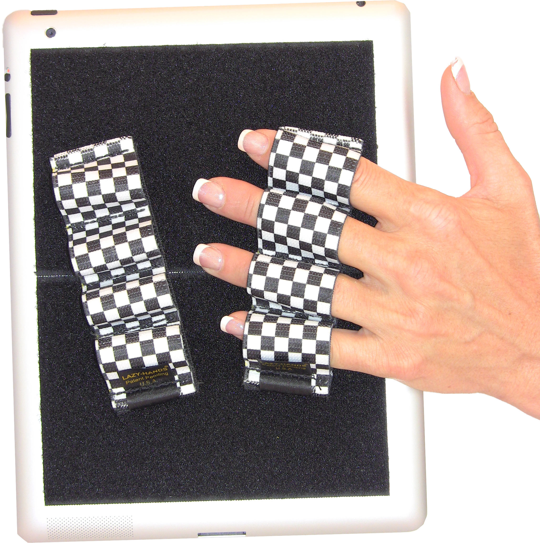 Heavy Duty 4-Loop Grips for iPad or Large Tablet (x2) - Black & White Checkers