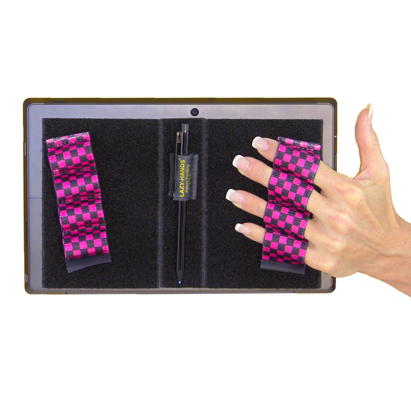Heavy-Duty 4-Loop Grips (x2 Grips) + Stylus Grip for Tablets & Surface - Black & Pink Checkers