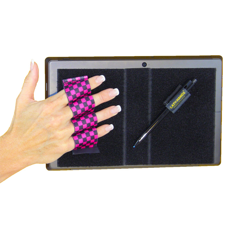 Heavy-Duty 4-Loop Grip (x1 Grip) + Stylus Grip for Tablets & Surface - Black & Pink Checkers
