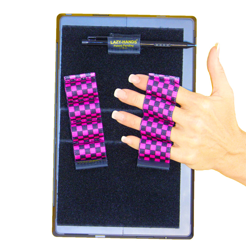 Heavy-Duty 4-Loop Grips (x2 Grips) + Stylus Grip for Tablets & Surface - Black & Pink Checkers