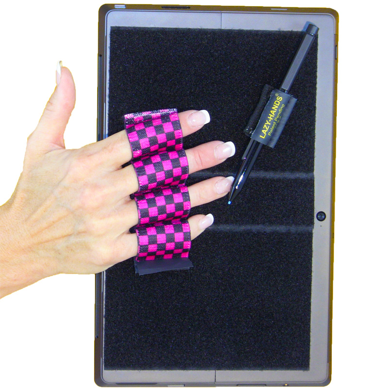 Heavy-Duty 4-Loop Grip (x1 Grip) + Stylus Grip for Tablets & Surface - Black & Pink Checkers