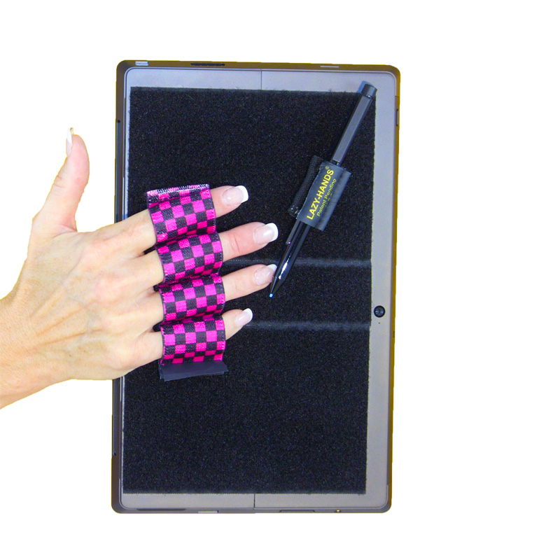 Heavy-Duty 4-Loop Grip (x1 Grip) + Stylus Grip for Tablets & Surface - Black & Pink Checkers