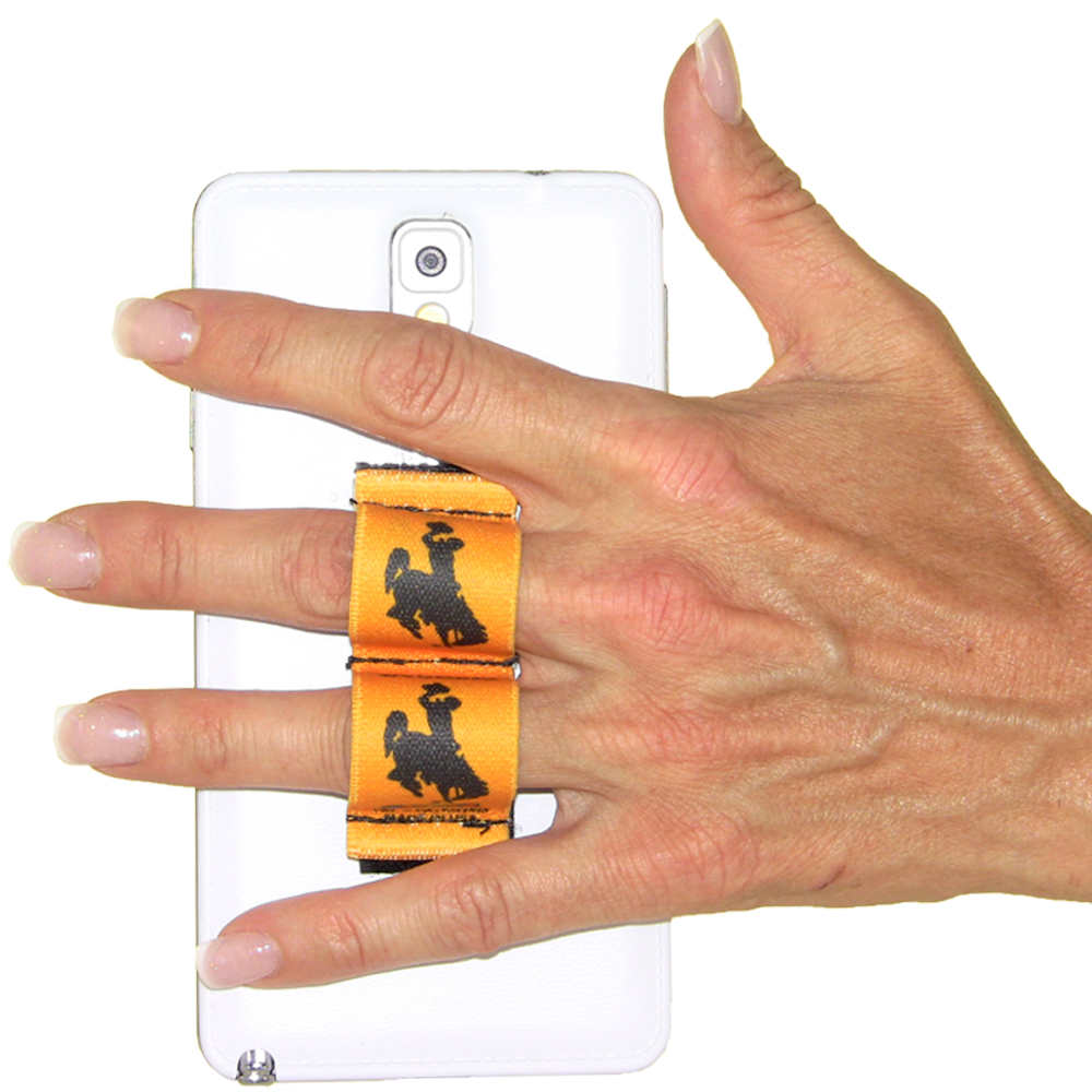 2-Loop Phone Grip - Wyoming Cowboy Brown with Gold Background